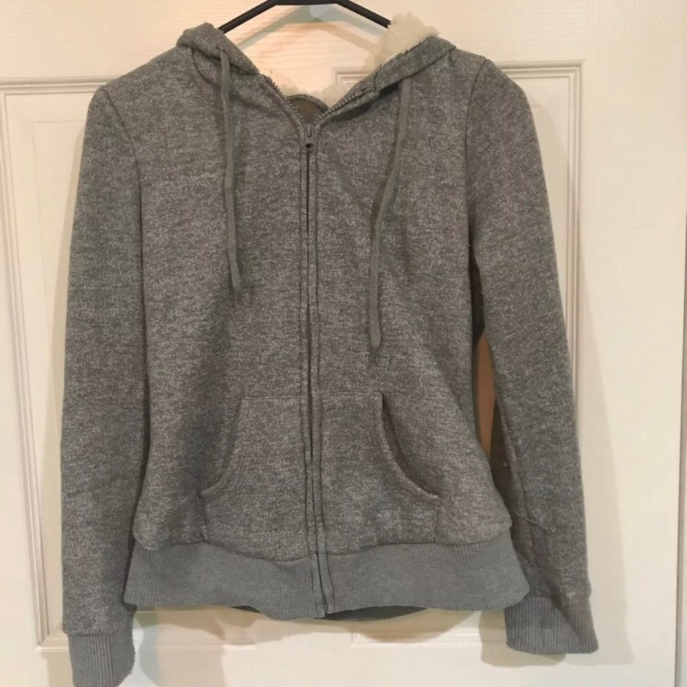 Soft gray fluffy zippered hoodie